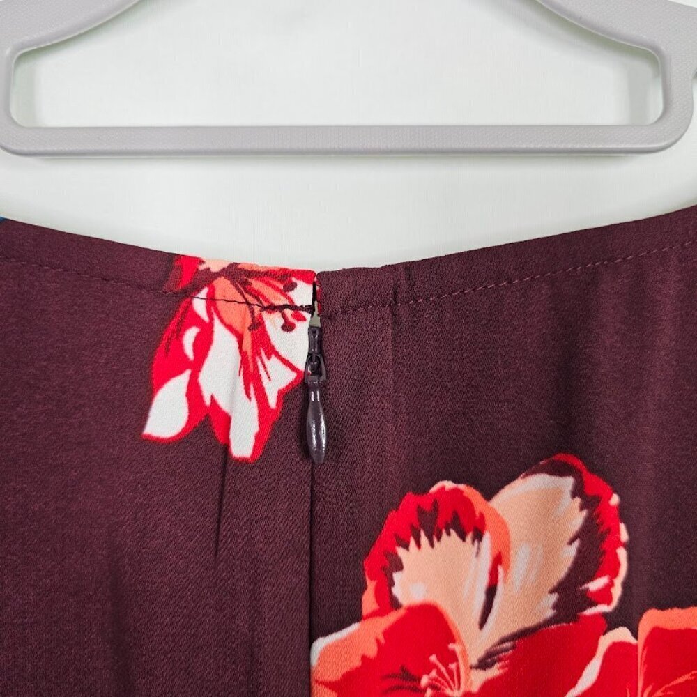 OLD NAVY Fit & Flare Dress size L Long Flute Sleeves BURGUNDY RED Floral Cute! - Picture 10 of 11